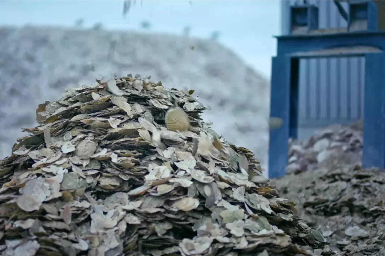 Muszle przegrzebków do recyklingu, wioska Sarufusu w Japonia